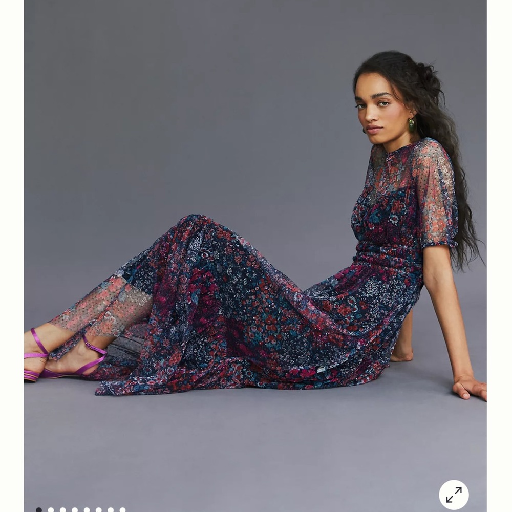 Anthropologie Maeve Ruched Floral Maxi Dress Size M